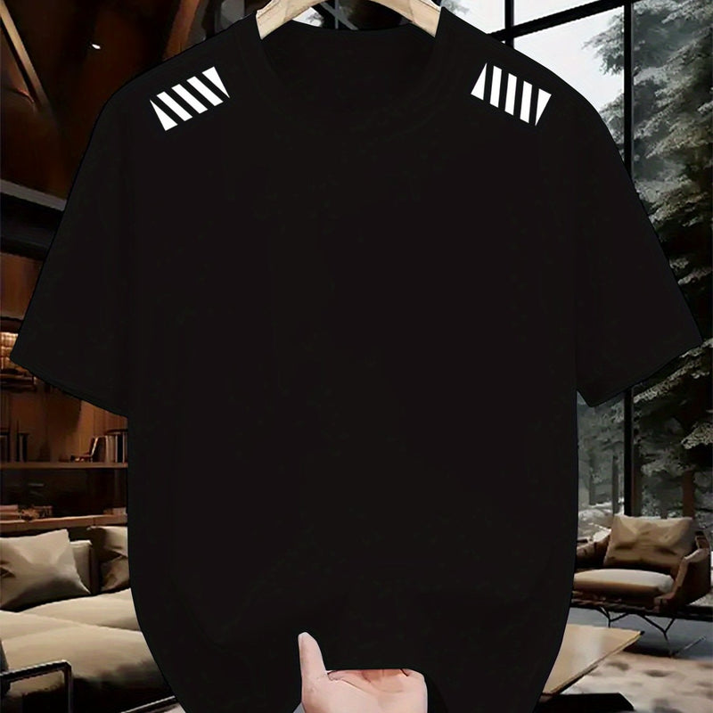 1pc Striped Print Men's Crew Neck Short Sleeve T-Shirt.