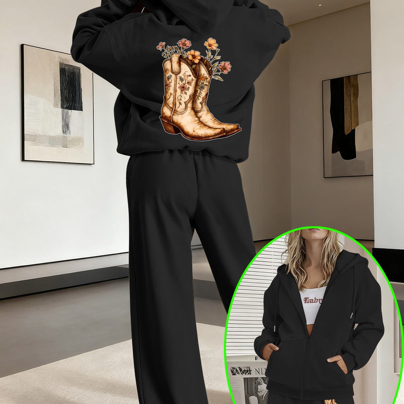 Women’s Graphic Print 2pcs Set, Hoodie & Pants.