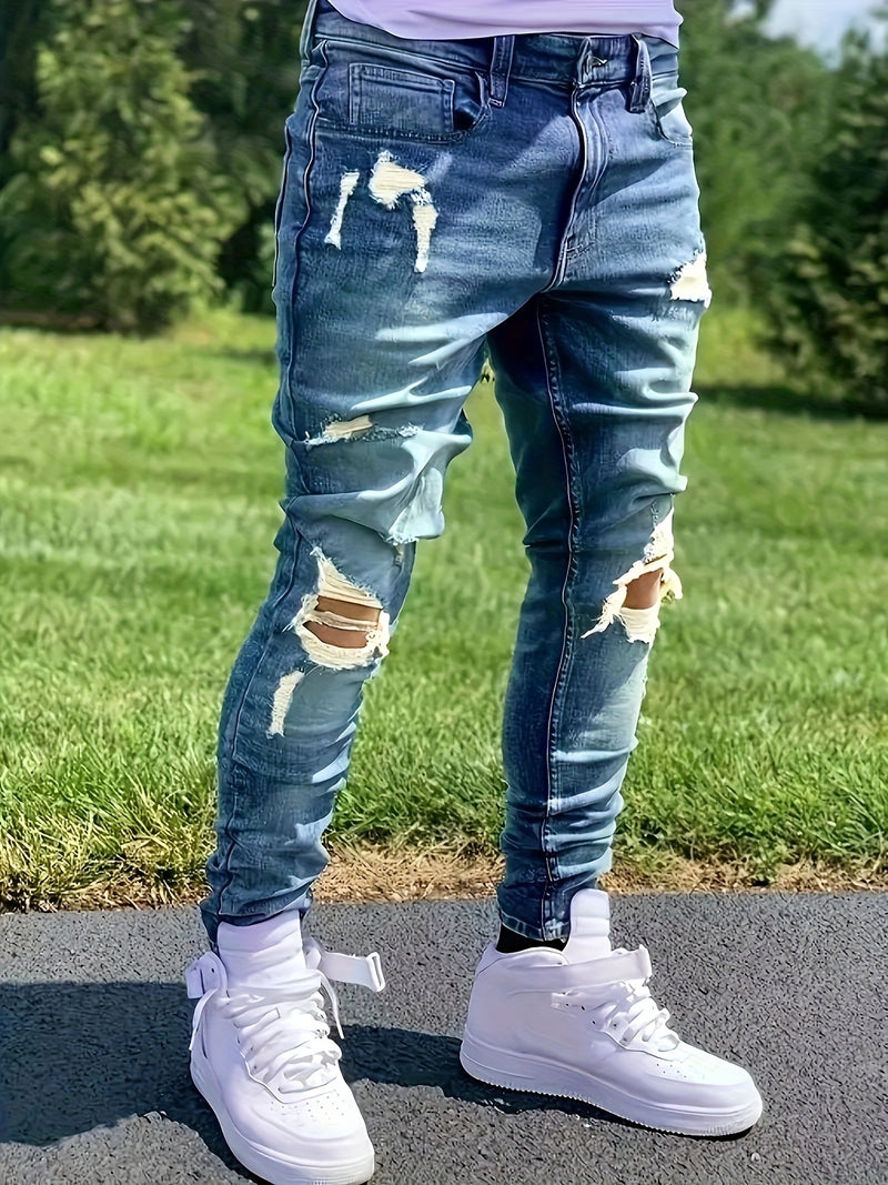 Men's Skinny Jeans with Distressed Knee holes.
