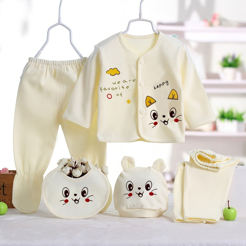 Newborn Baby Clothes Five-Piece Set, Spring/Summer All-Season Outfit.