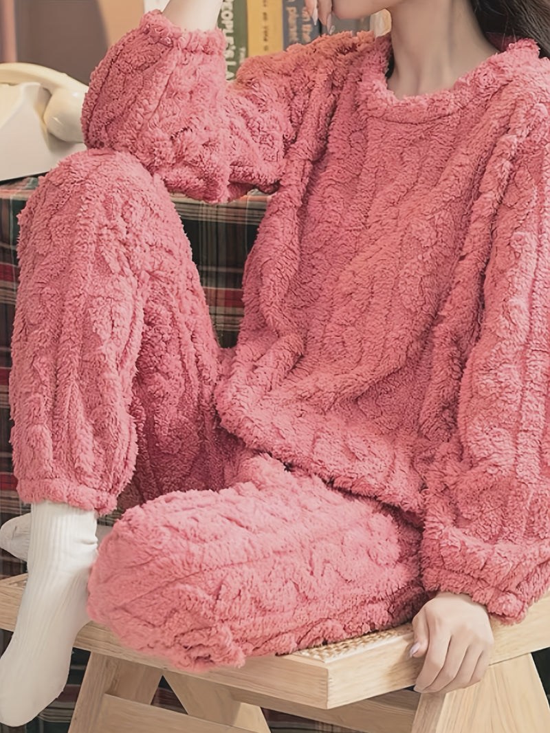 Two-Piece Set, Women's Coral Fleece Pajamas for Autumn And Winter.