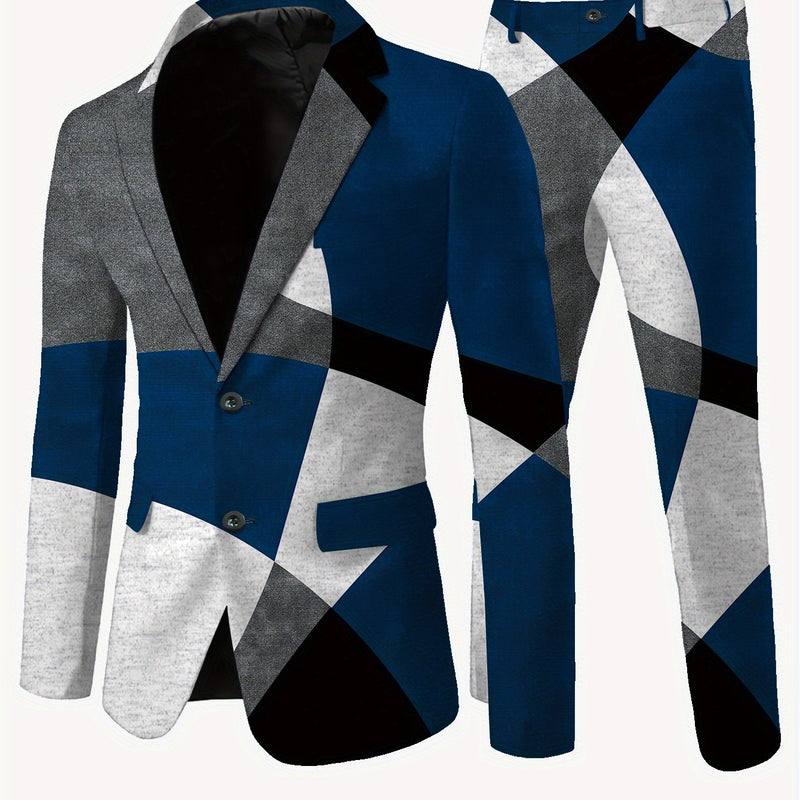 Men'S European  Fashion Patterned Suit Set with Jacket And Trousers.