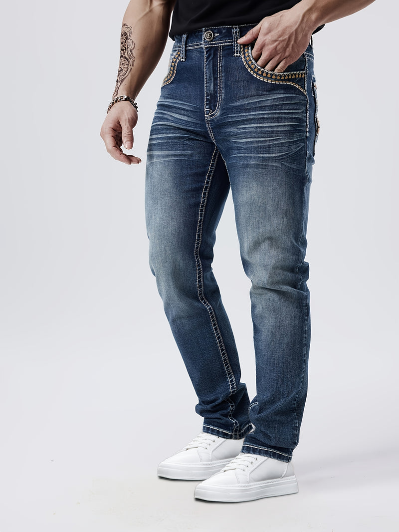 Men's Slim-Fit Straight-Leg Stretch Denim Jeans.