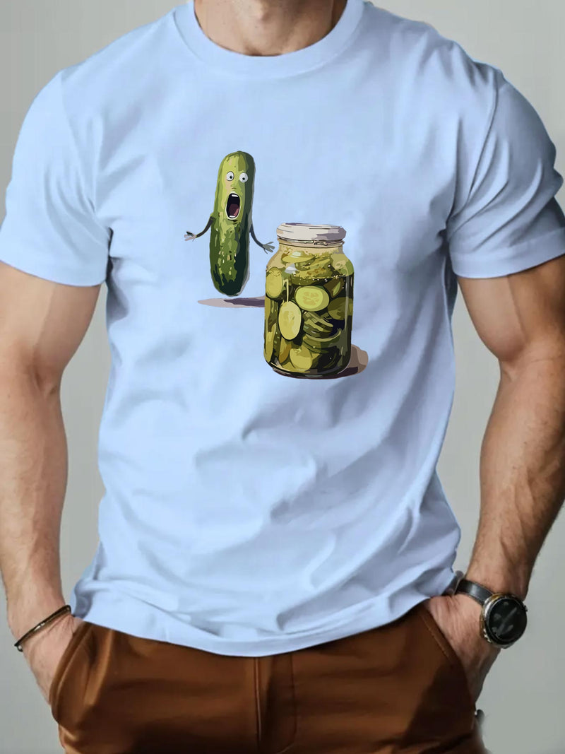Men's Playful Pickle & Cucumber Jar Graphic T-Shirt.