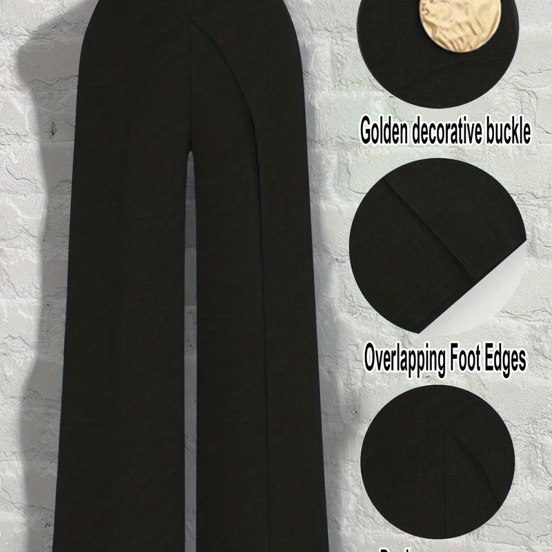 Women's Elegant Metal Buckle Decorated Pants.