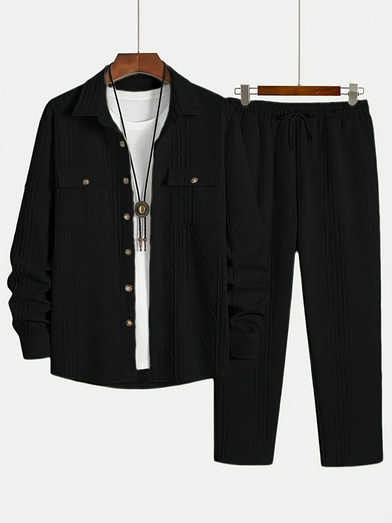 European Style Men's Casual Sport Short Sleeve Long Pants Set.