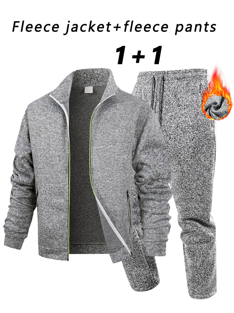 2pcs Set - Men'S Casual Stand-Collar Jacket And Sports Pants Outfit.
