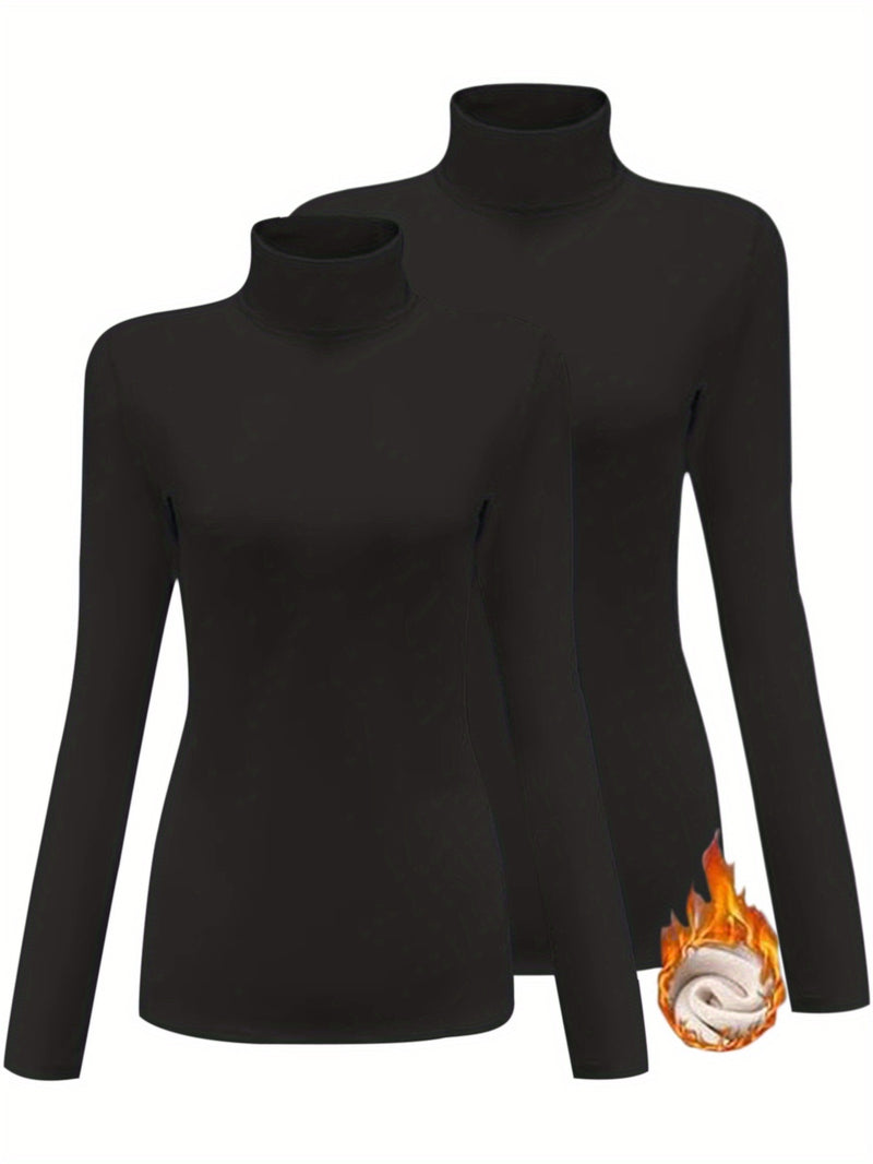 Women's High Collar T-Shirt Autumn And Winter Fleece Lining Warm Long-Sleeved.