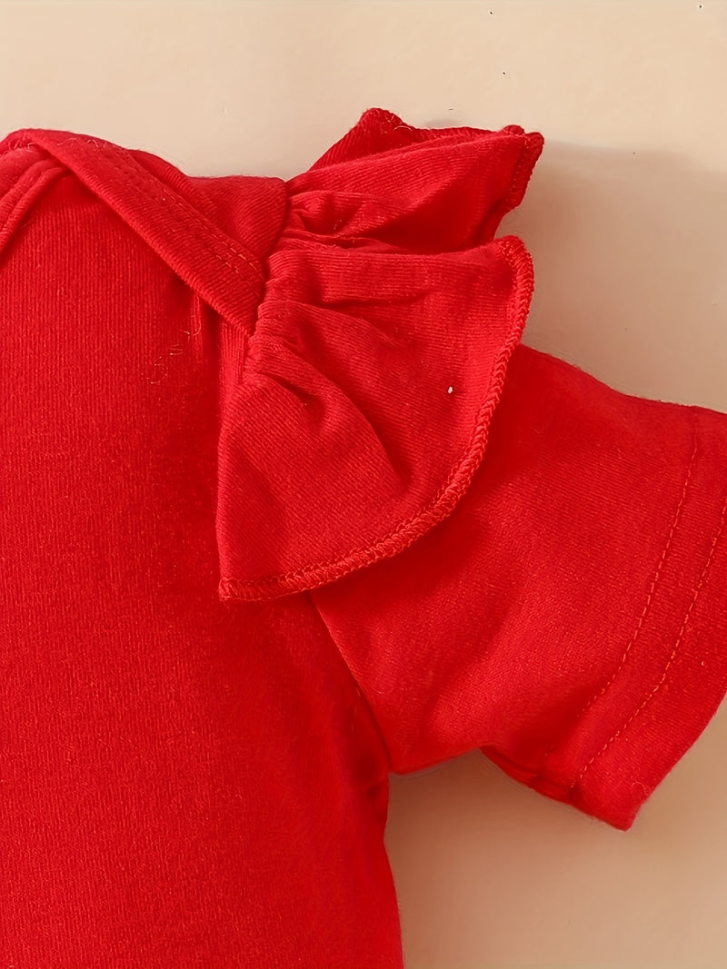 3pcs Cute Bear Heart Pattern Short Sleeve Top and Skirt Set.