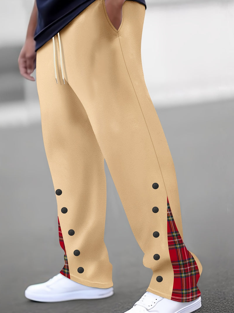 Men's Cuffed Button-tab Trousers, Stylish Sport Casual Pants.