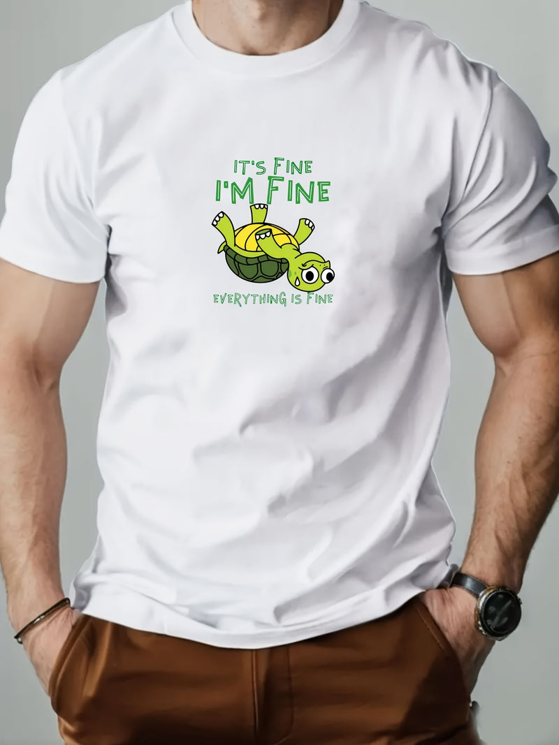 Men's "IT's FINE I'M FINE" Graphic Summer Casual Crew Neck.