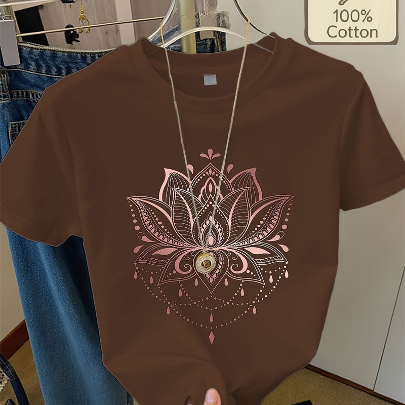 Women's Casual Home Printed Round Neck Pure Short Sleeve.