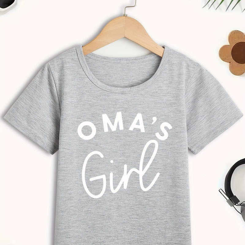 OMA's GIRL Print Tee Girls' Casual & Trendy Crew Neck Short Sleeve.