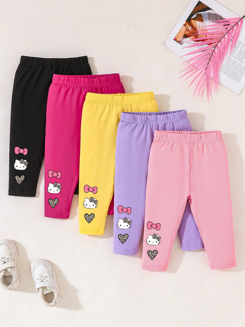 A Set of Five Adorable Hello Kitty Leggings with Bow Prints from Sanrio.