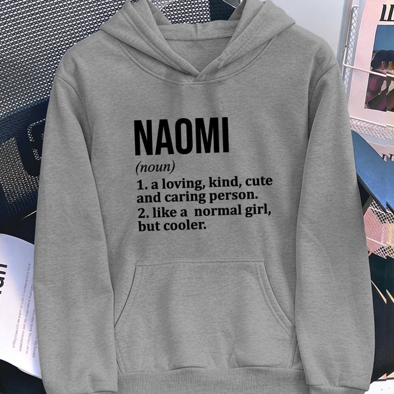 Women's Pocket Hoodie with Printed Lettering and Lining.