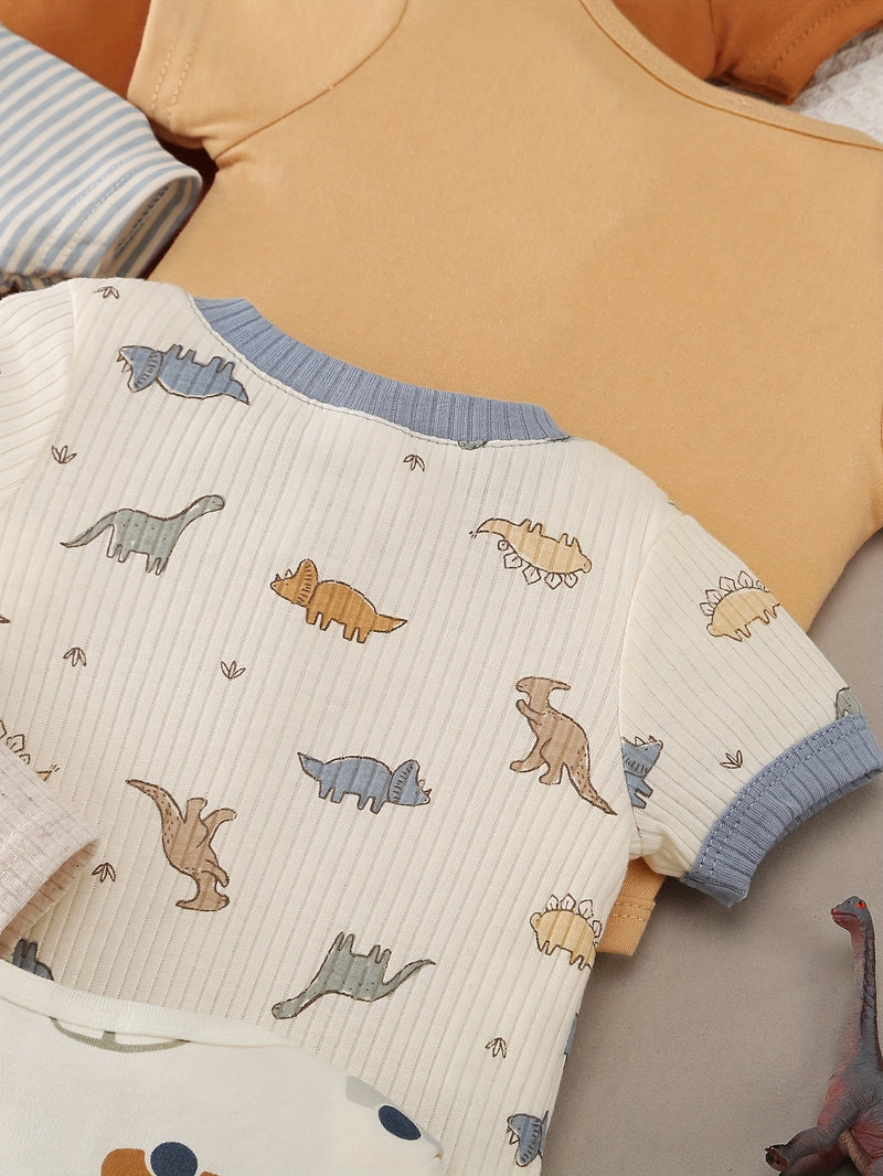 8pcs Newborn Baby Comfortable Bodysuit, Cartoon  and Animal Patterns.