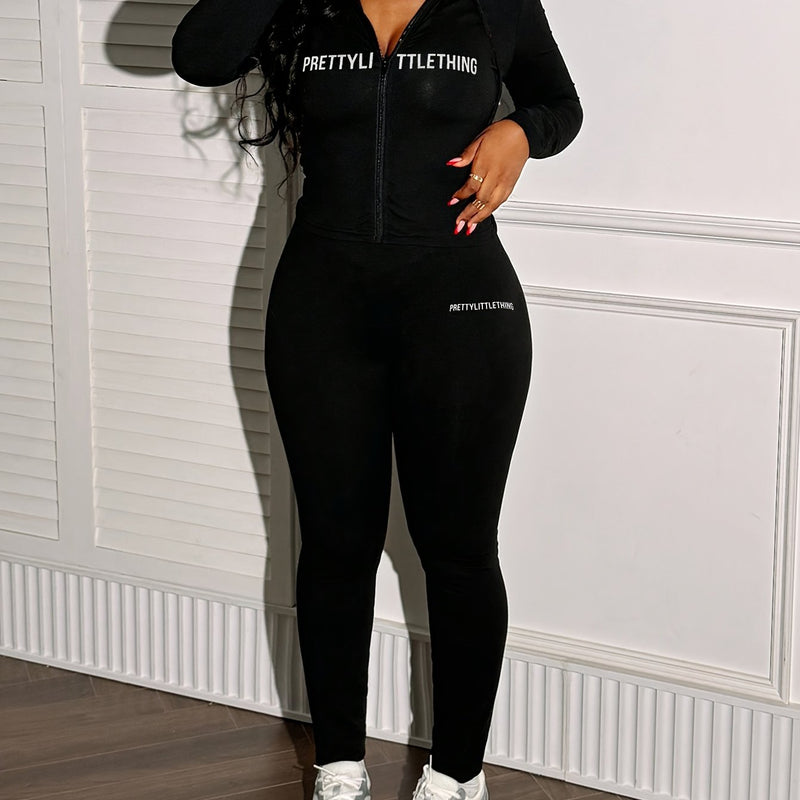 Women's Casual Stylish Zip-Up Hoodie with Long Sleeves And Letter Print.