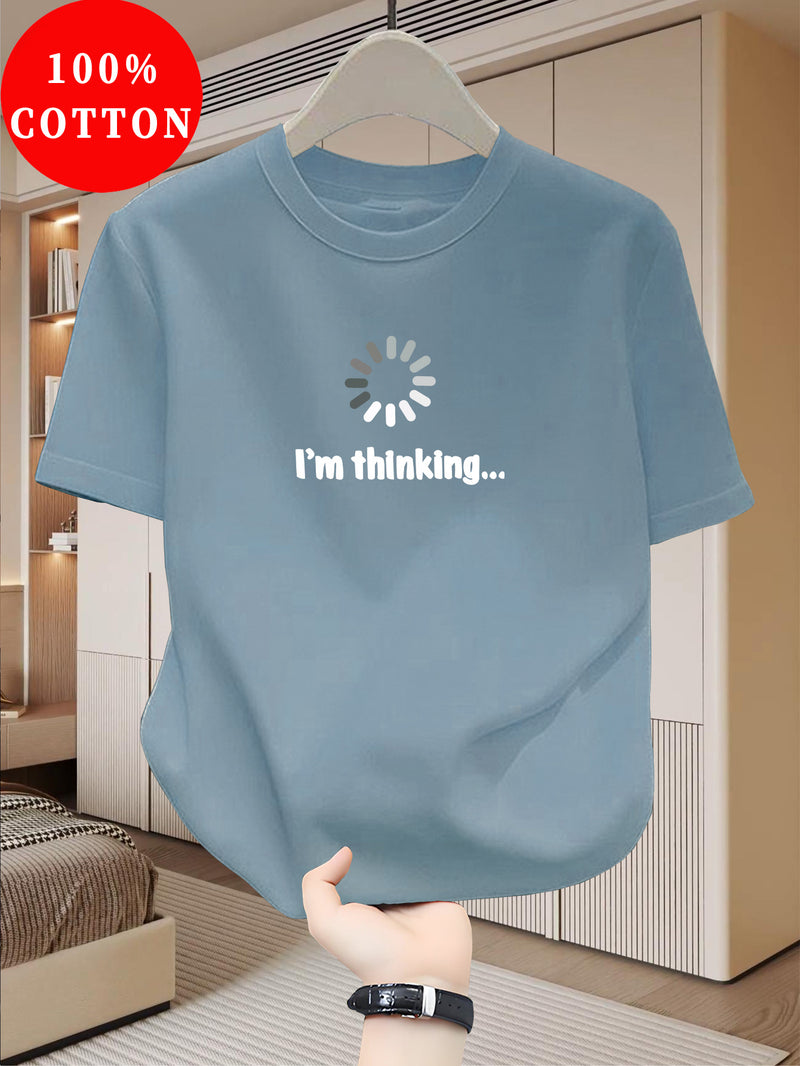 Men's Cotton Slim Fit T-Shirt with "I'm Thinking" Graphic Print.