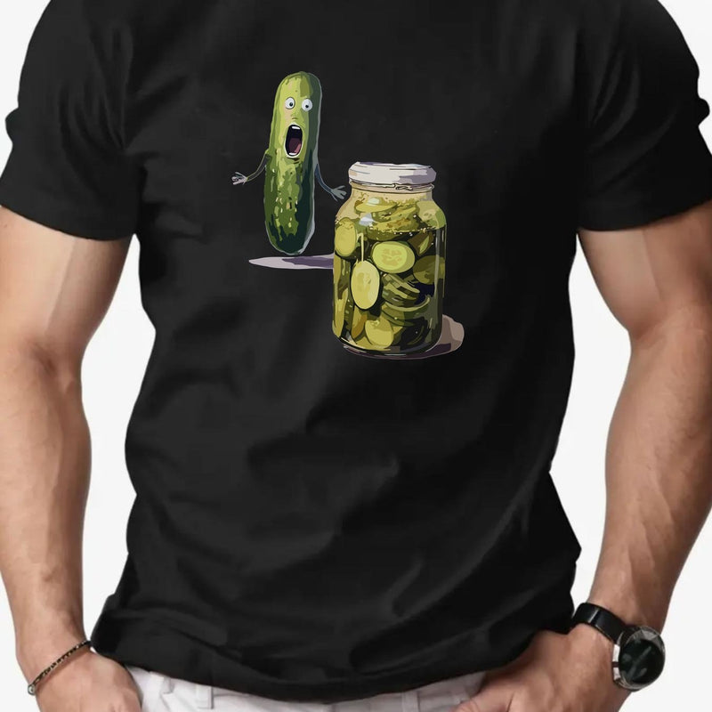 Men's Playful Pickle & Cucumber Jar Graphic T-Shirt.