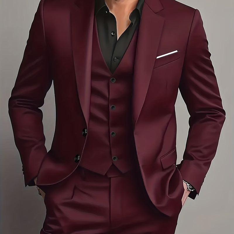 Men's High-End 3pcs Suit Set, Plus Size Men's Suit Set with Pants and Vest.