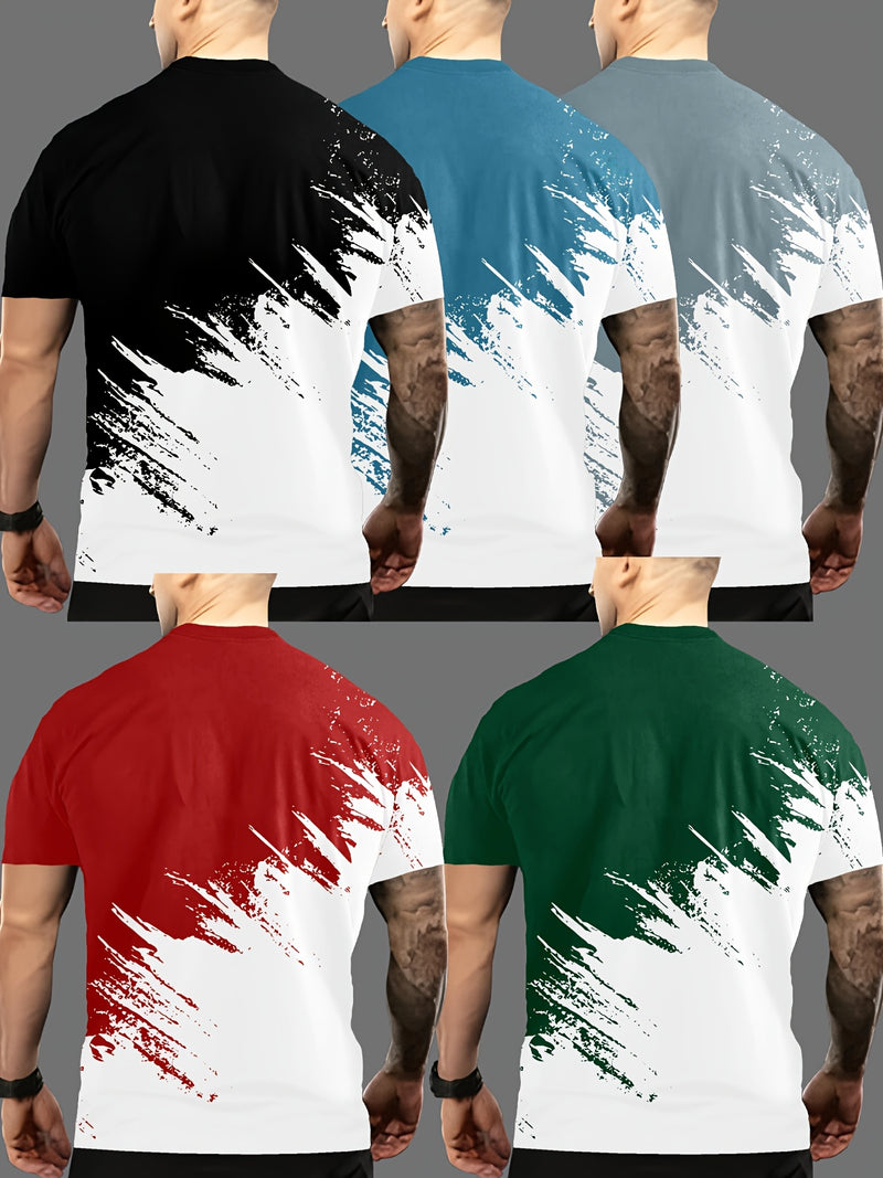 Men's 5pcs Letter Print Crew Neck Fashion Short Sleeve Sports T-Shirts.