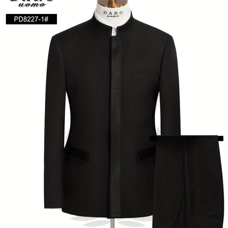 2pcs Men's Casual Zhongshan Suit with Stand Collar.