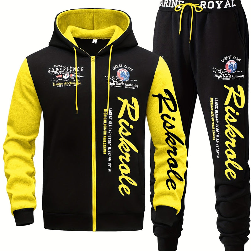 Men's Hooded Letter Print Hoodie Sports Running 2pcs Hoodie Casual Suit.