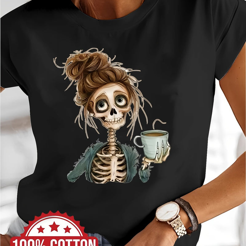 Women’s Artistic Patterned Print, Elegant Round Neck Short-Sleeve.