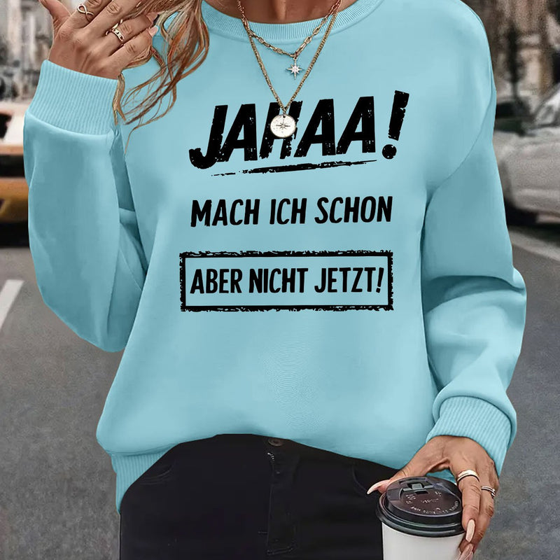 Plus Size, Women's Oversized German Text Print Sweatshirt.