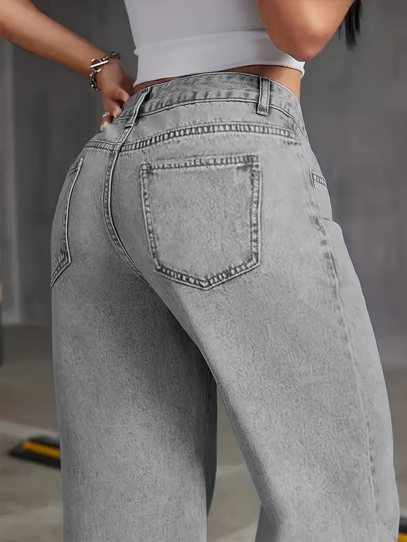 Women’s High Waist Grey Washed Wide Leg Jeans.