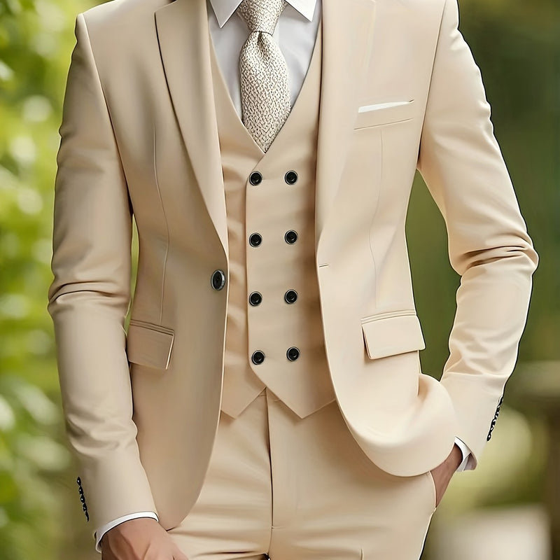 Men's 3pcs Suit Set, Including a Blazer, Vest, And Trousers.