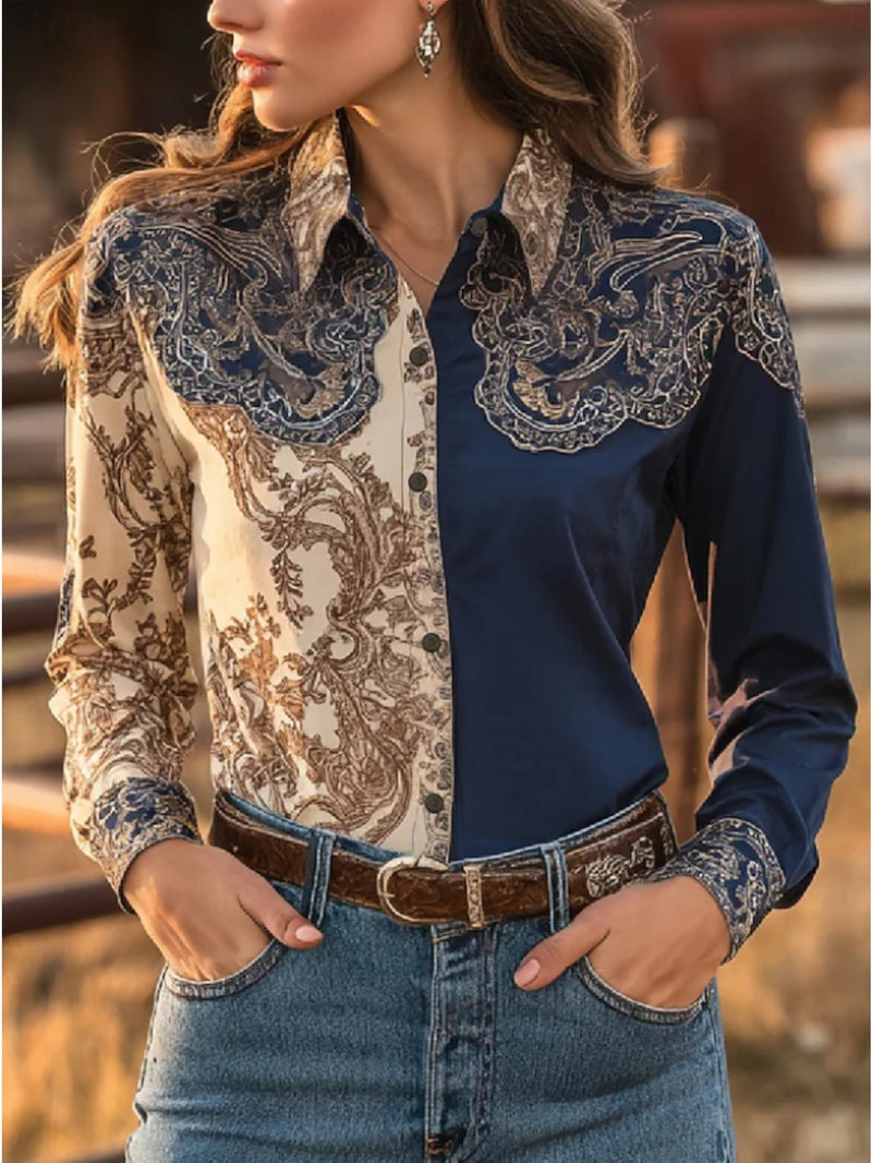 2D Flat Printing New Floral Pattern Women's Shirt.