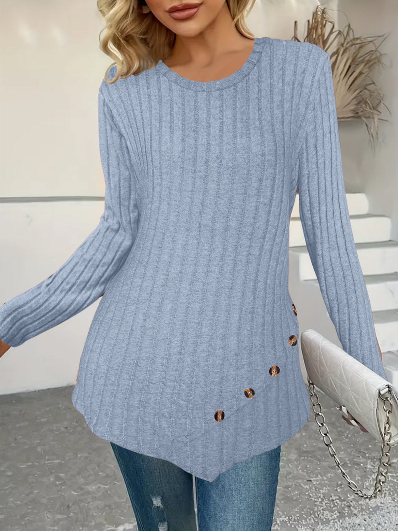 Women's Plus Size Lightweight Ribbed Long Sleeve T-Shirt.