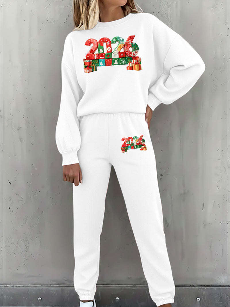 Women's Pullover Round Neck Sweatshirt And Tapered Pants Two-Piece Set.