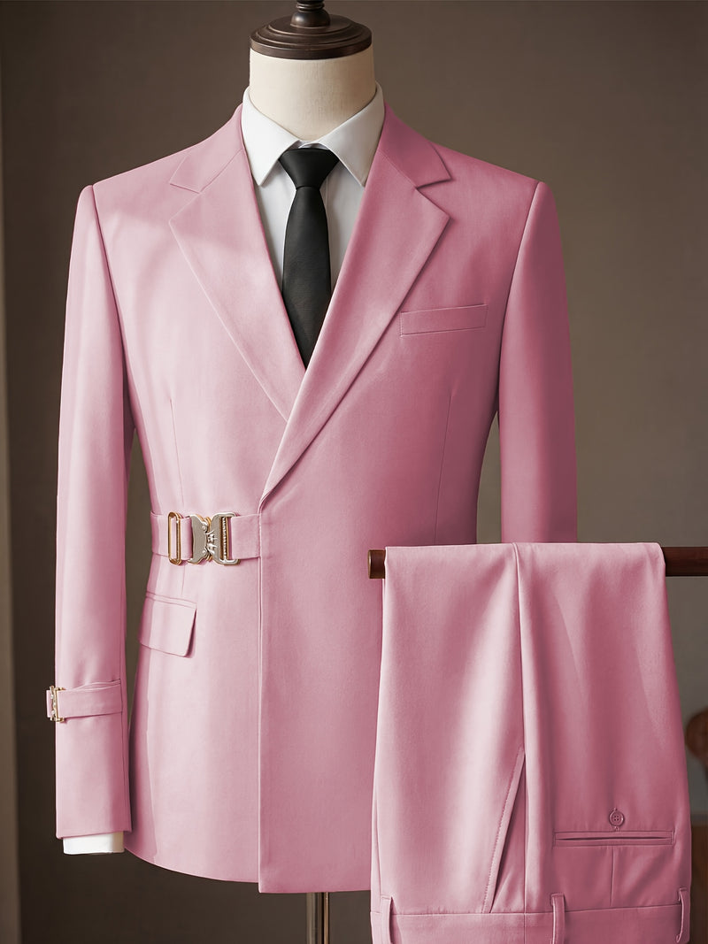 Men's 2pcs Suit Slim Fit Solid Jacket and Pants Set.