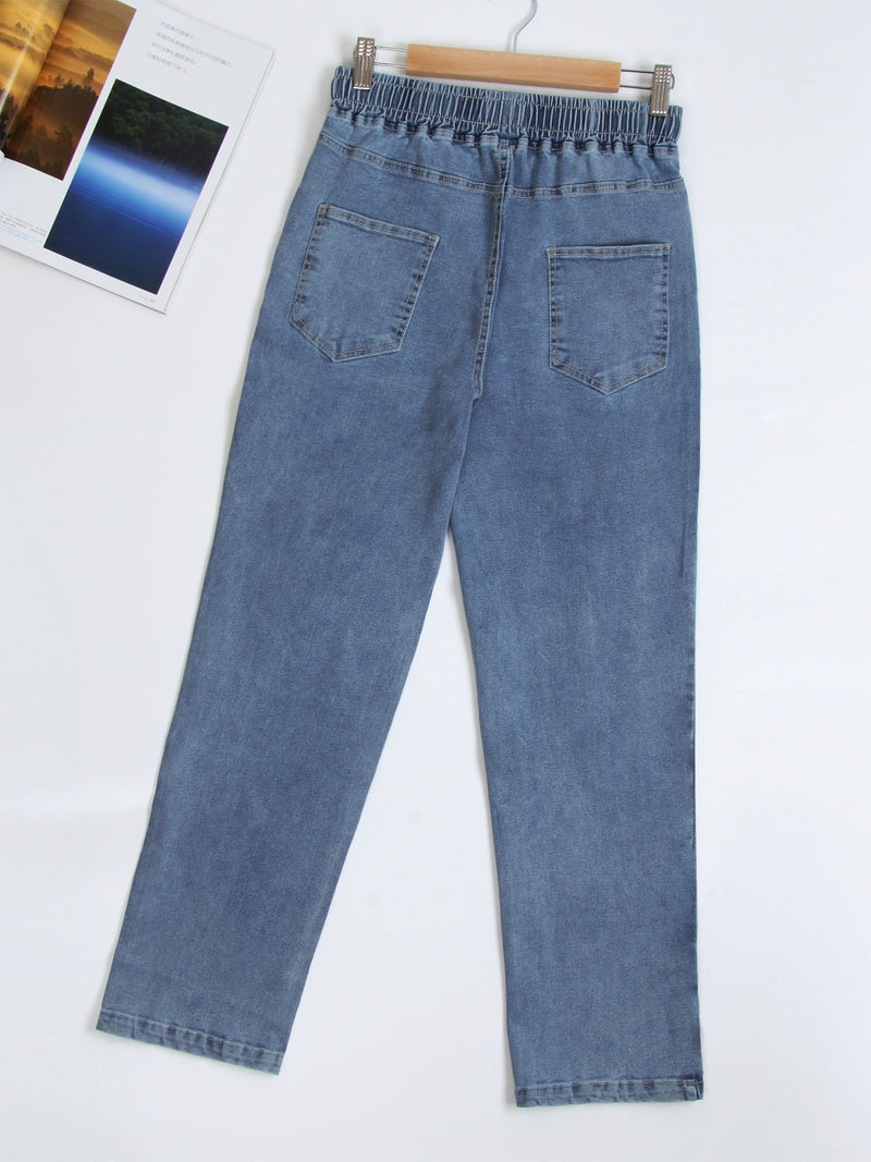 Women’s Unisex Vintage Blue Jeans, Black-Gray Long Pants.