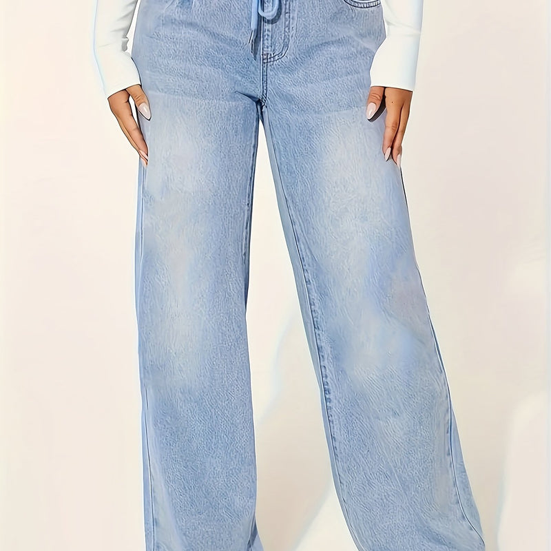 Women’s Drawstring Waist 25AW Elastic Waist Wide-Leg Jeans.