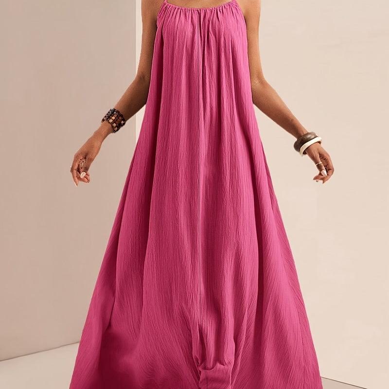 New Arrival Women's Elegant Solid Color Camisole Flared Maxi Dress.