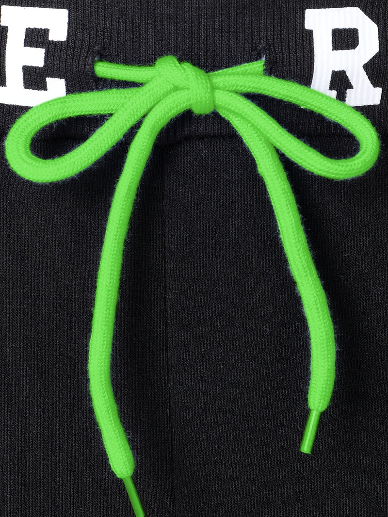 Men's Hiphop Outfit, Letter Print Long Sleeve Full-Zip Casual Jacket And Loose Jogger Pants.