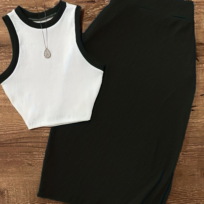 Women's Sleeveless Waistcoat and Split Skirt Set.