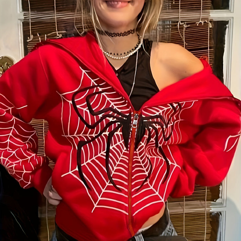 2026 Spring Spider Web Zipper Hoodie Women'S Casual Trendy.