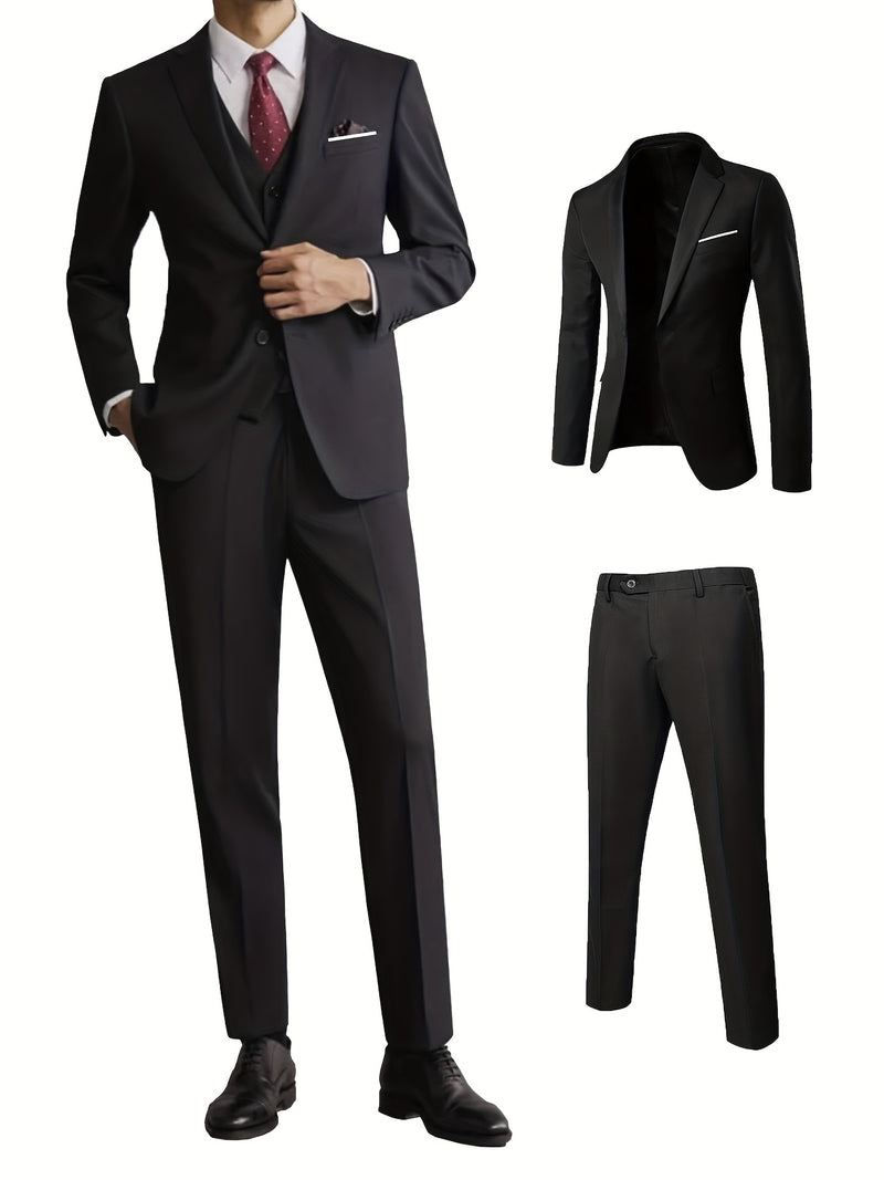 Men's 2pcs Suit Set: Jacket and Trousers, Single-Breasted with Two Buttons.