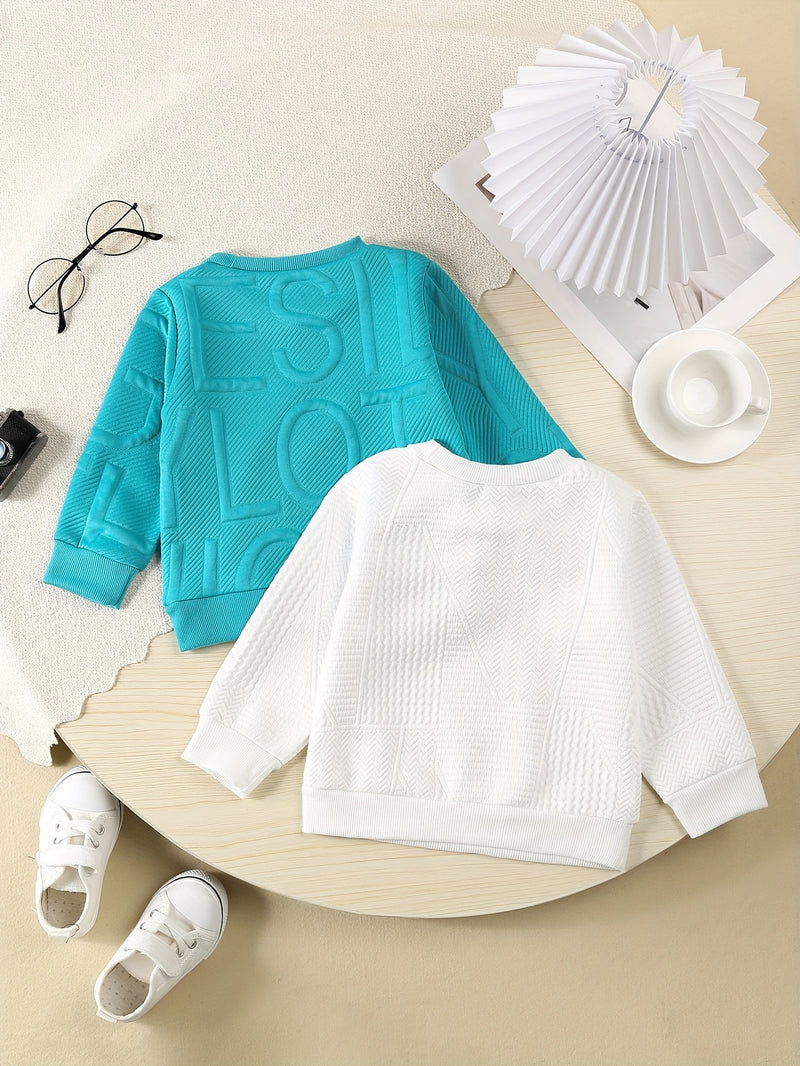 2pcs Boys New Warm Letter and Geometric Pattern Sweatshirt.