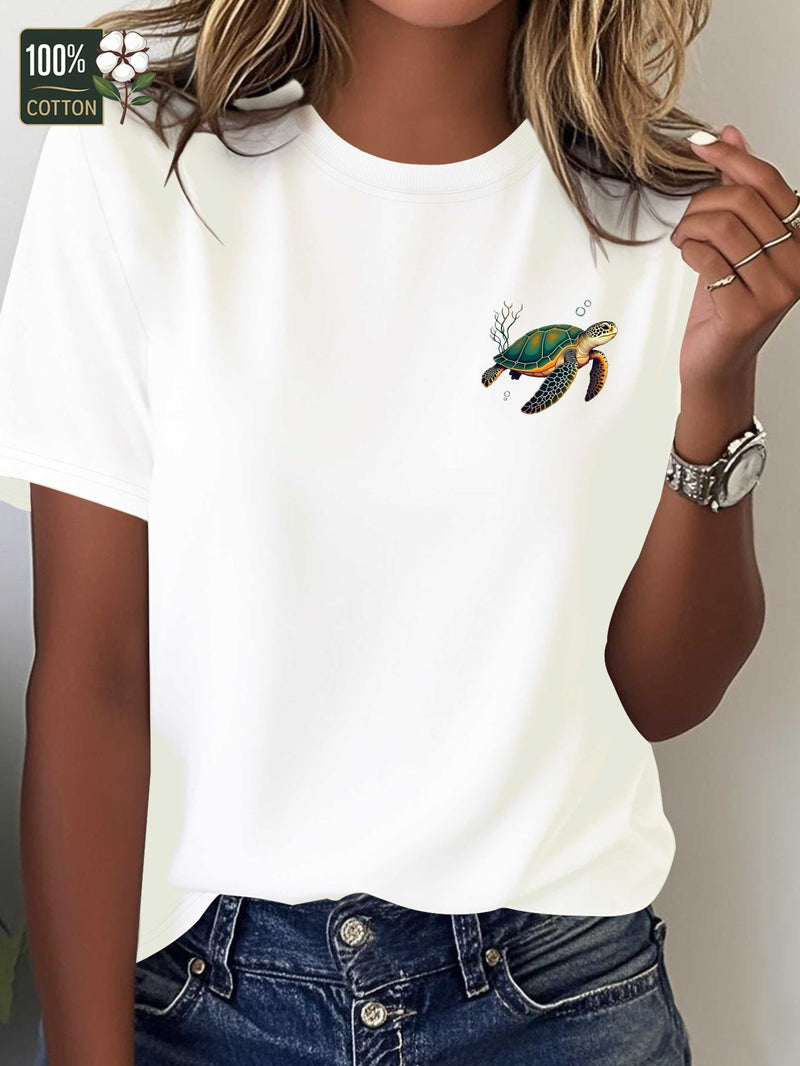 Women's Comfort Fit Seaweed Vibrant Sea Turtle Swimming T-Shirt.
