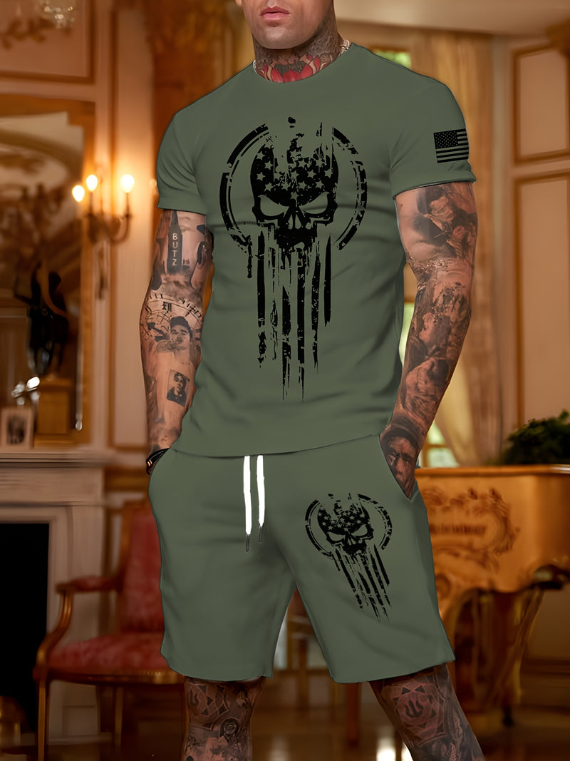 2pcs Men's Casual Fashion Set, Round Neck Short Sleeve T-Shirt.