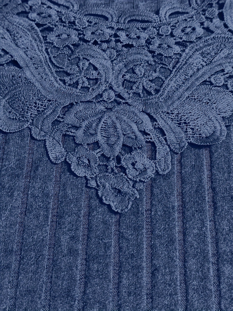 Women's Elegant Solid Color Ribbed Embroidered Collar Spliced Long Sleeve.