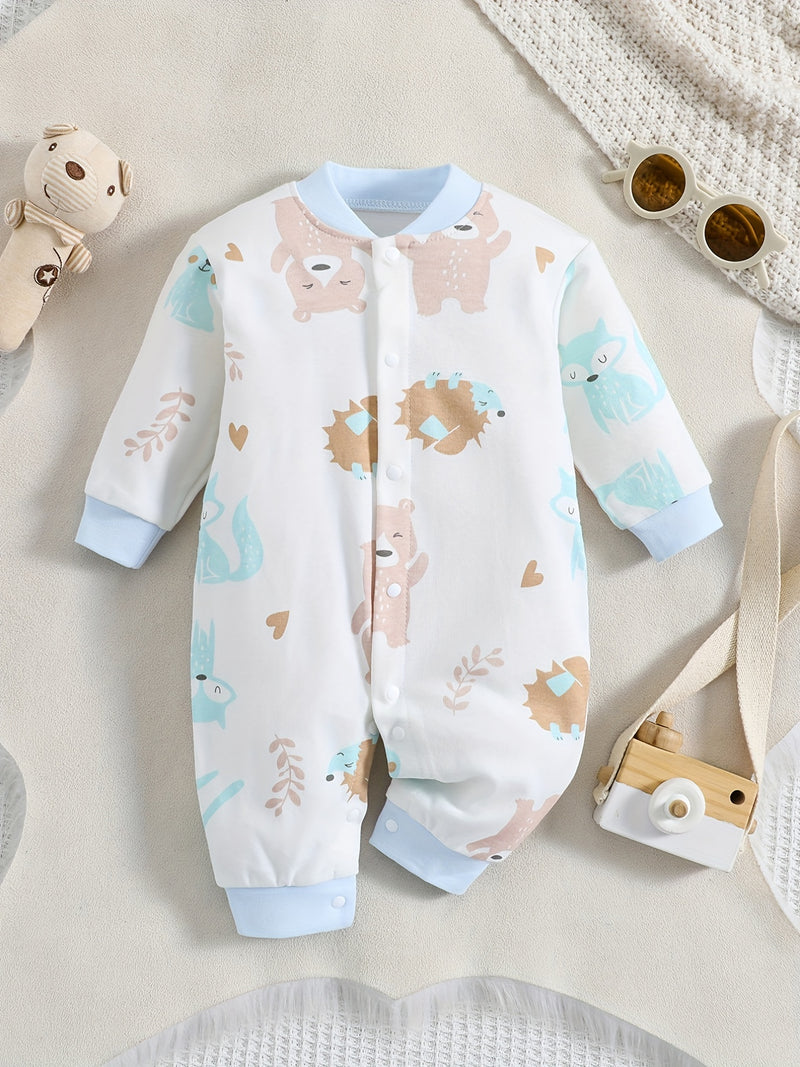 1pc Long Sleeve Knitted Bodysuit with Full Print.