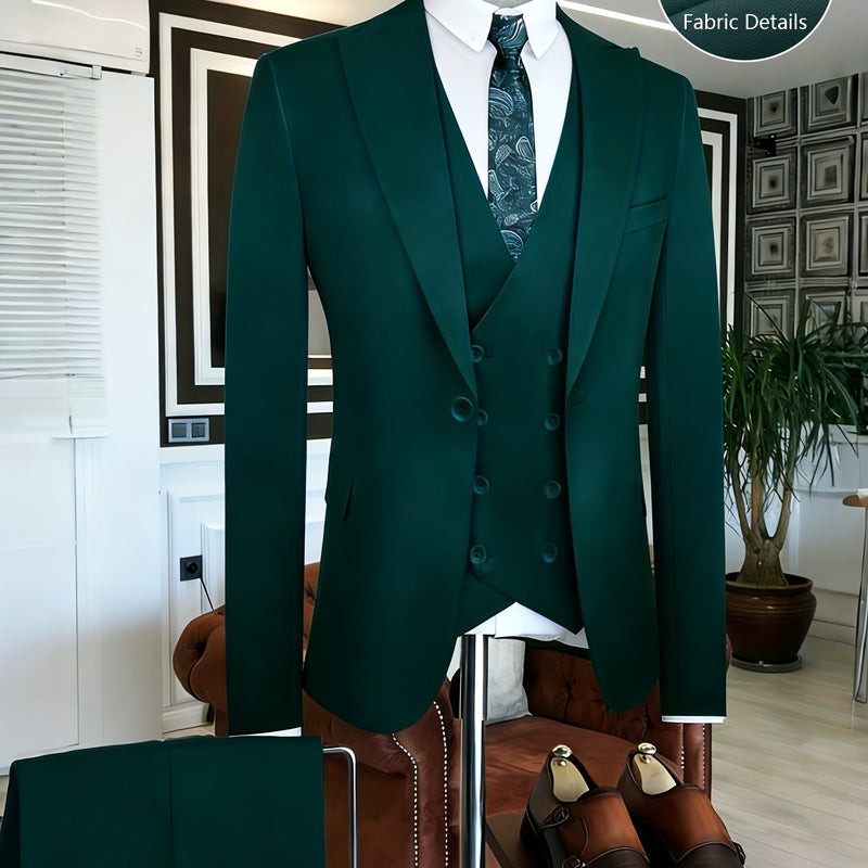 3pcs Men's Classic Solid Color Suit Set.