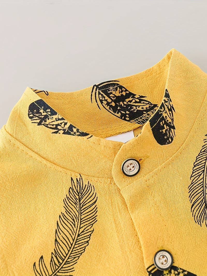 Youngsters Summer Feather Print Short Sleeve Shirt & Shorts Set.