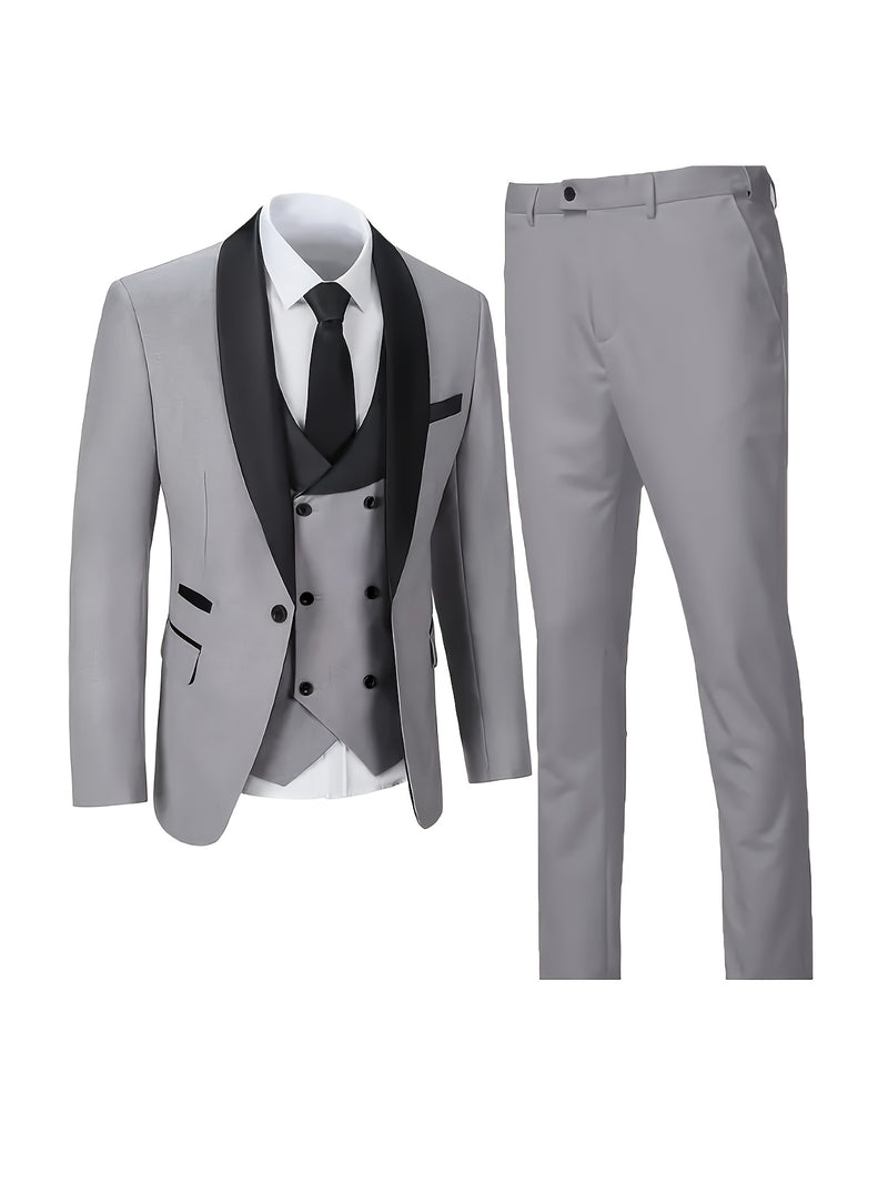 Men's 3pcs Suit Set, Jacket + Vest+ Trousers.